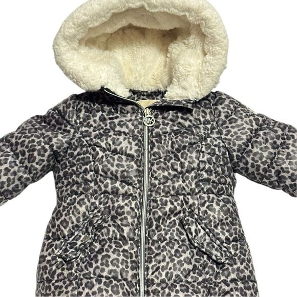 Michael Kors Black and White Leopard Print Hooded Kids Coat Size 2T - Picture 1 of 11